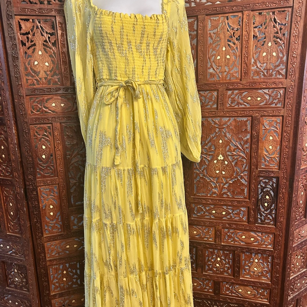Yellow Maxi Dress with Silver Accents
